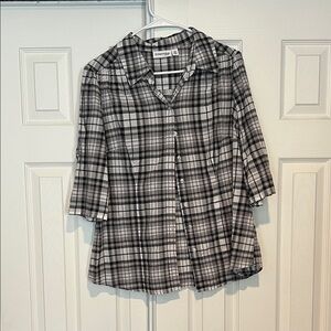 St. John's Bay Black and White Plaid Button Down Shirt